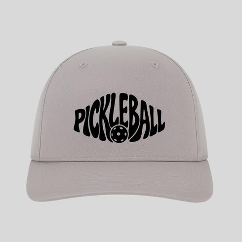 Gray cap with 'Pickleball' text and pickleball ball graphic on a light gray background